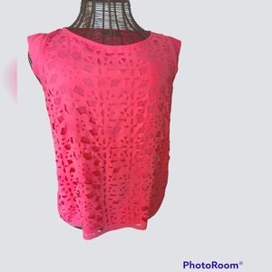 APT 9 pink blouse size Large. Semi sheer top layer with detailed cut outs.